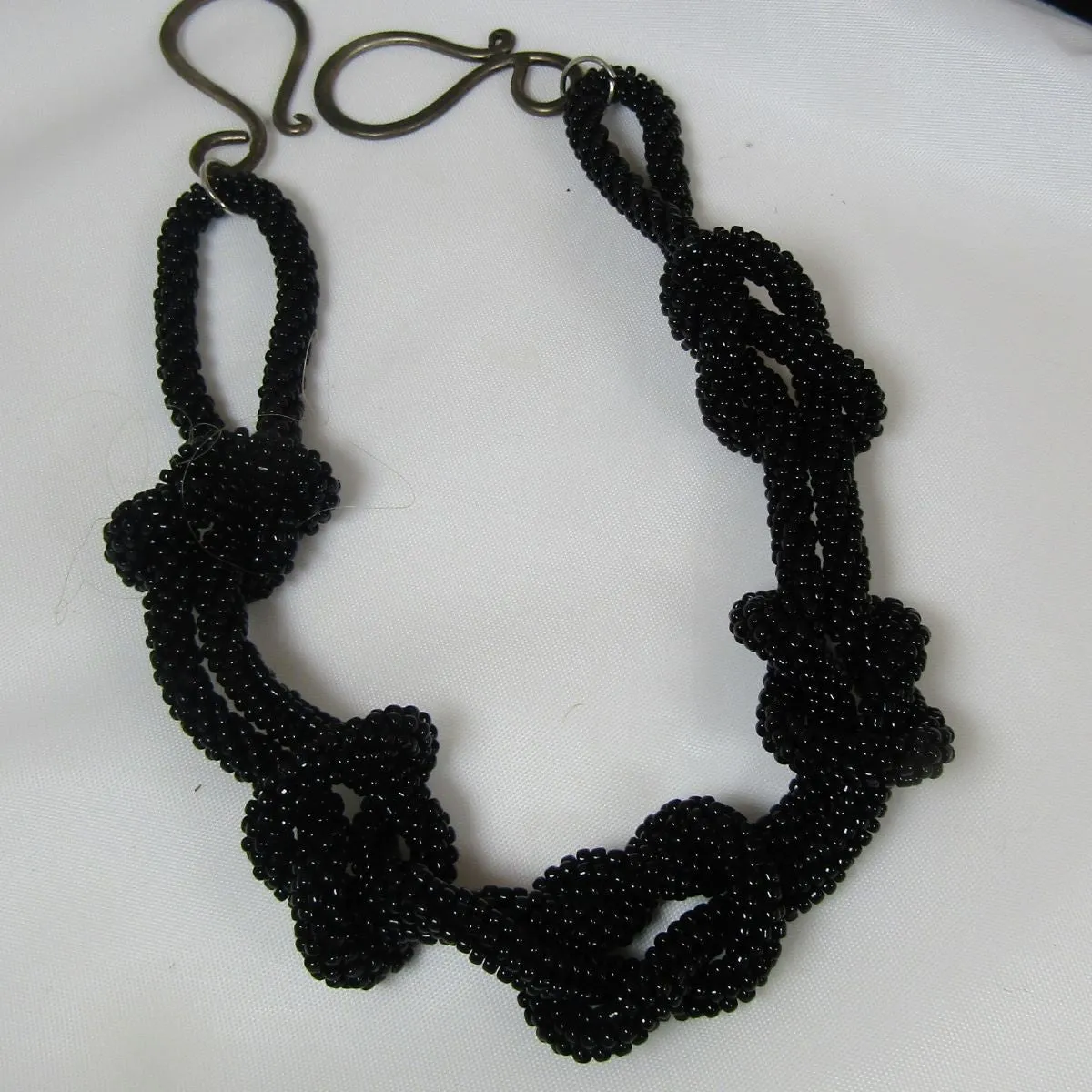 Black Handmade Seed Bead Knotted Necklace