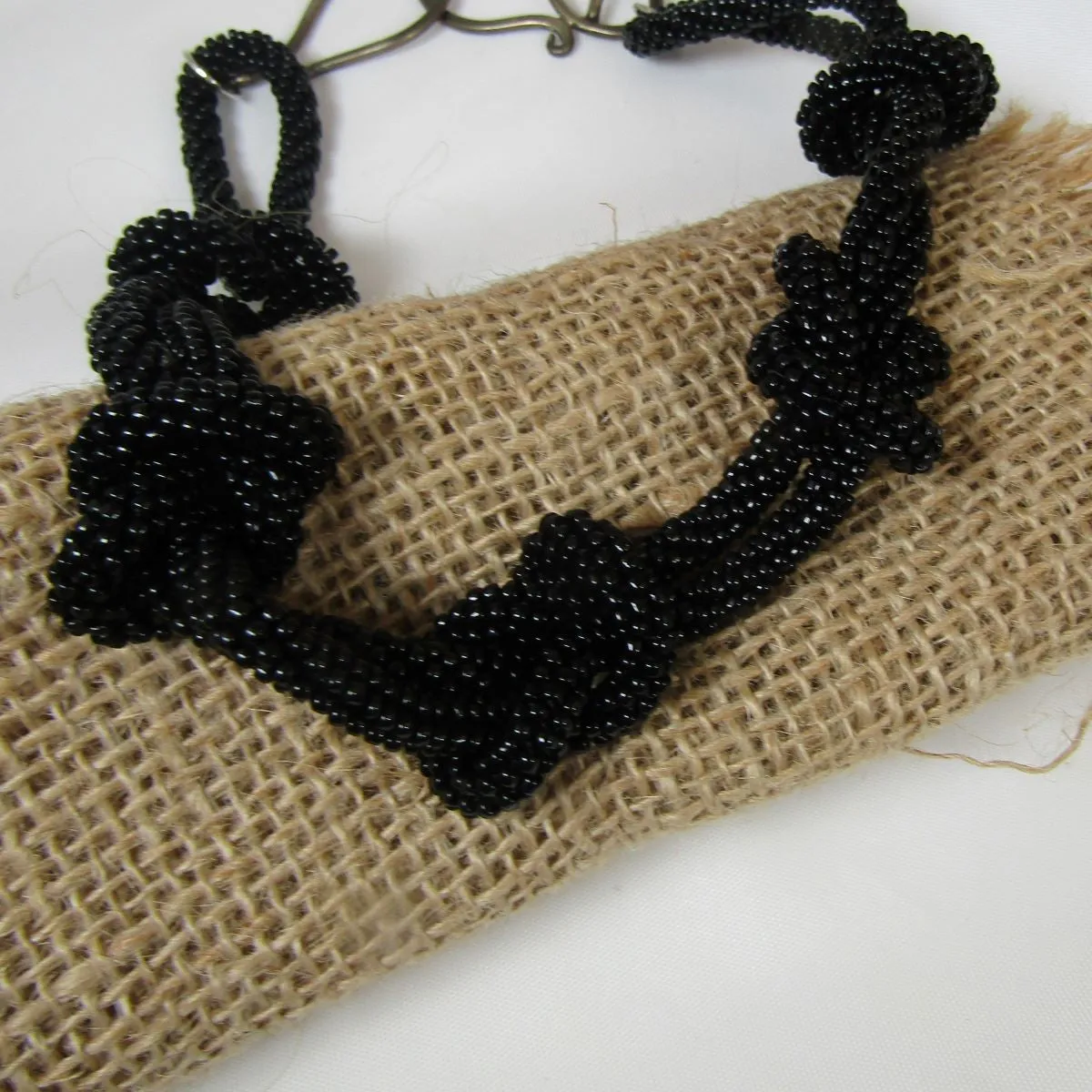 Black Handmade Seed Bead Knotted Necklace