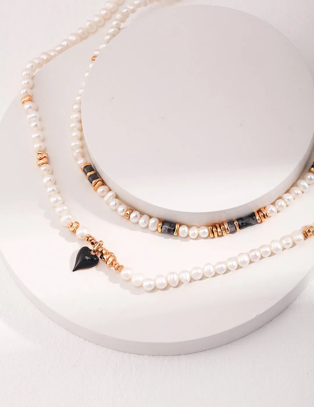 Black Sparkle Stone Pearl Bead Necklaces