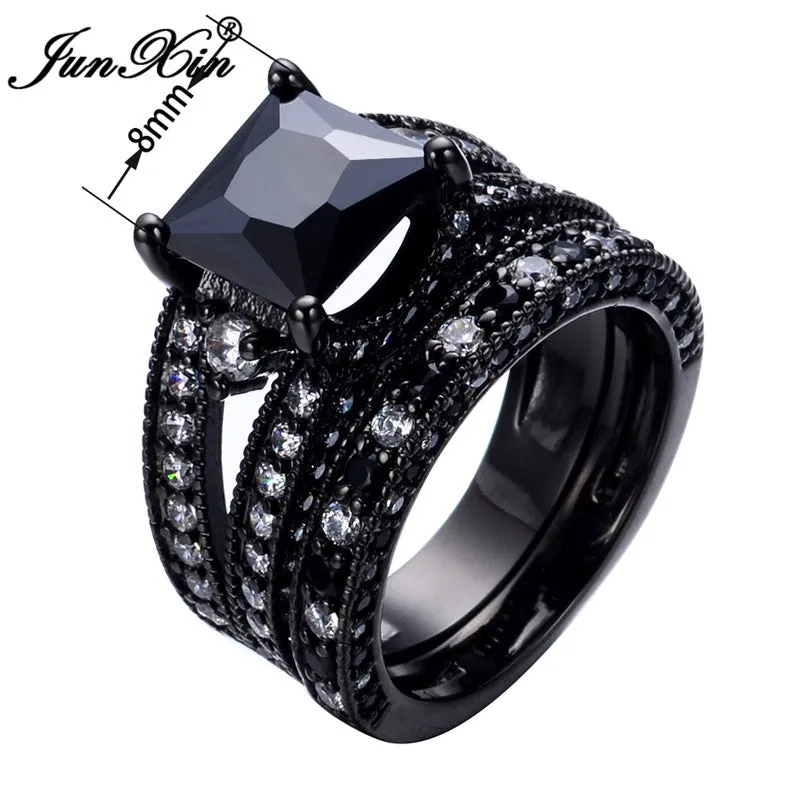 Black Zircon Ring Sets Gothic  Wedding Rings For women