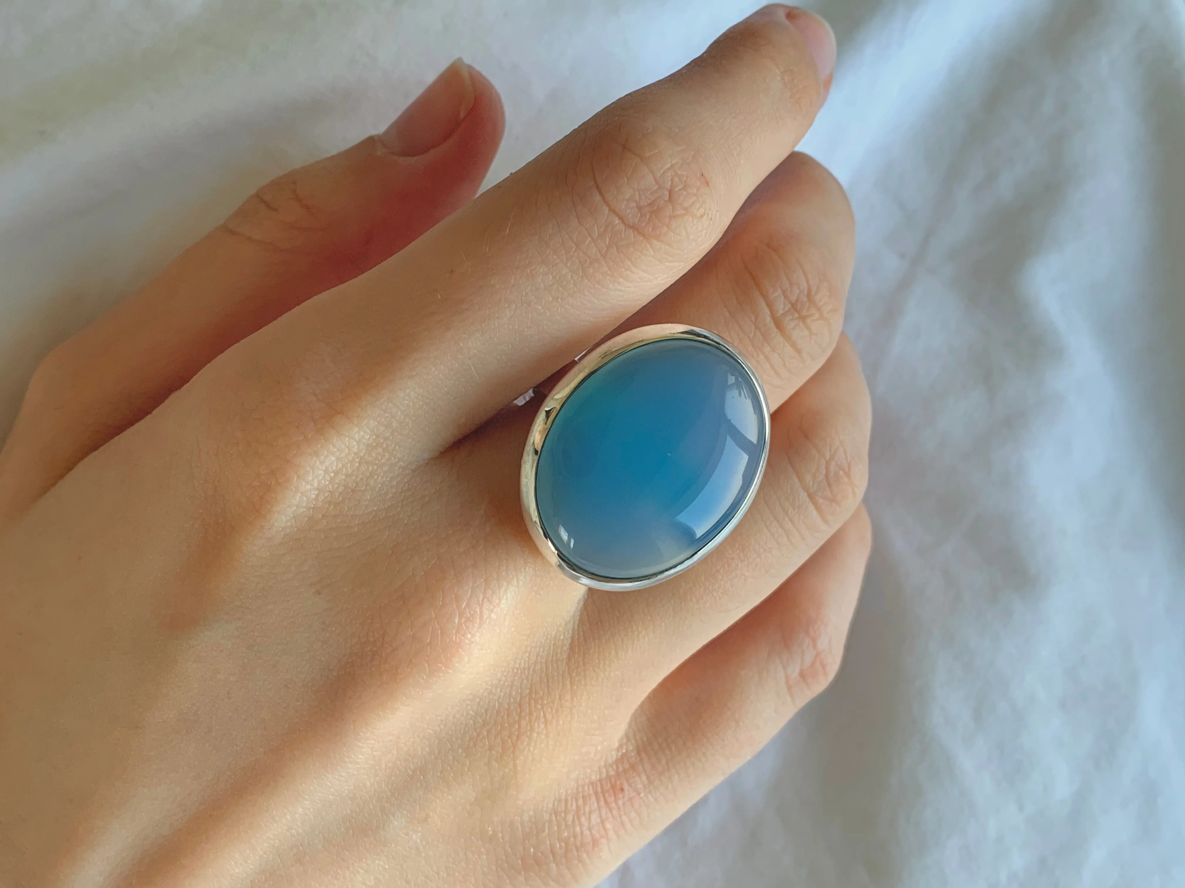 Blue Chalcedony Adjustable Ring - Large Oval