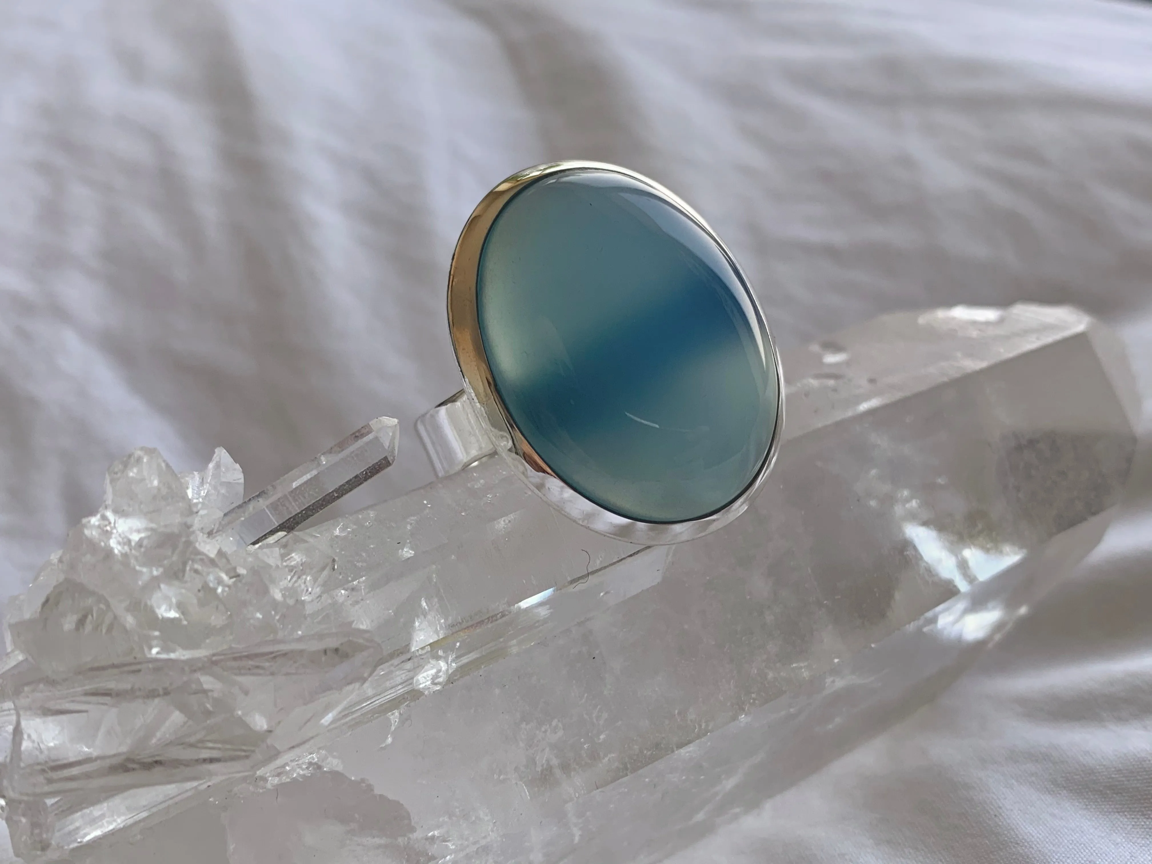 Blue Chalcedony Adjustable Ring - Large Oval