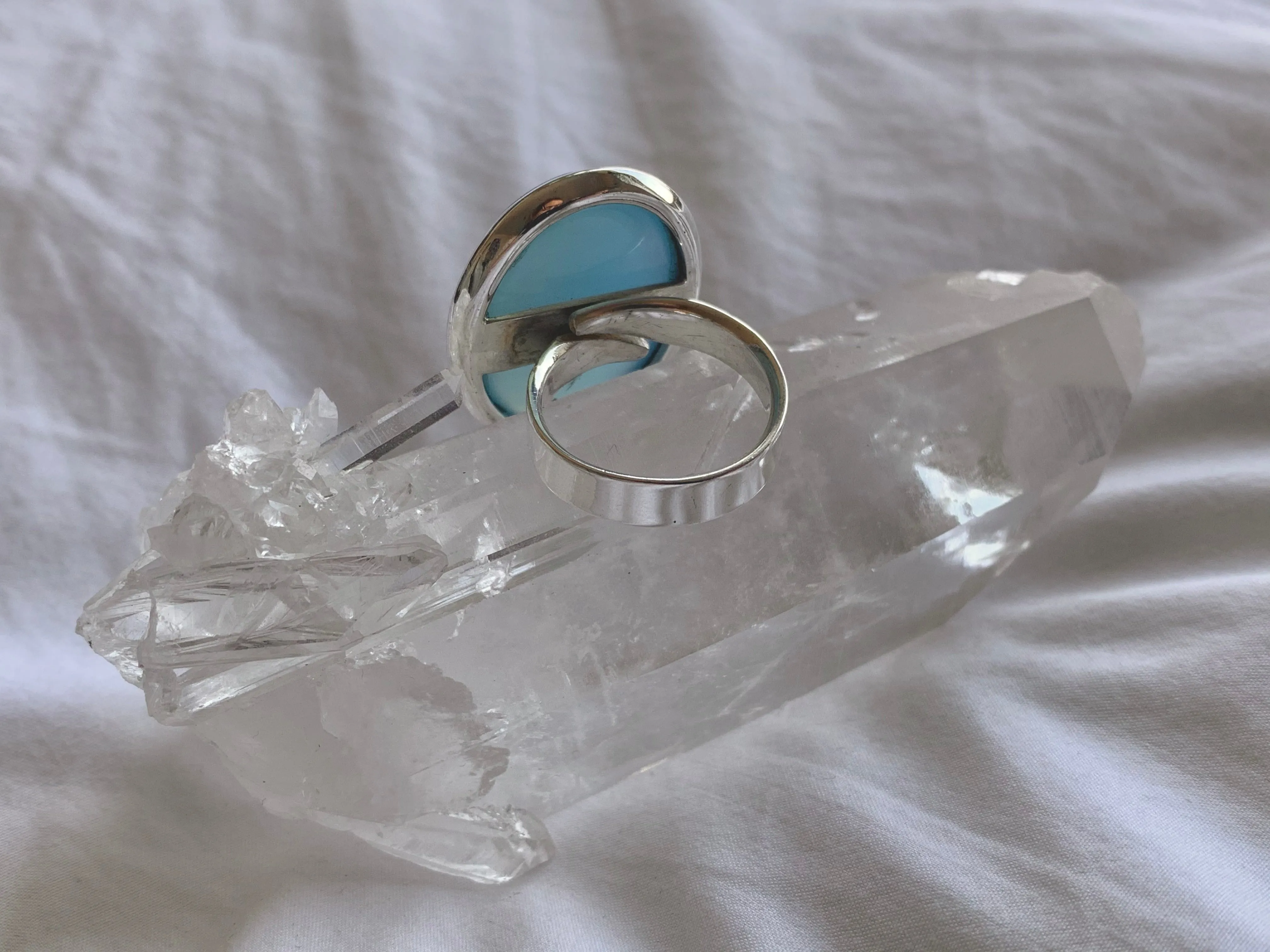 Blue Chalcedony Adjustable Ring - Large Oval