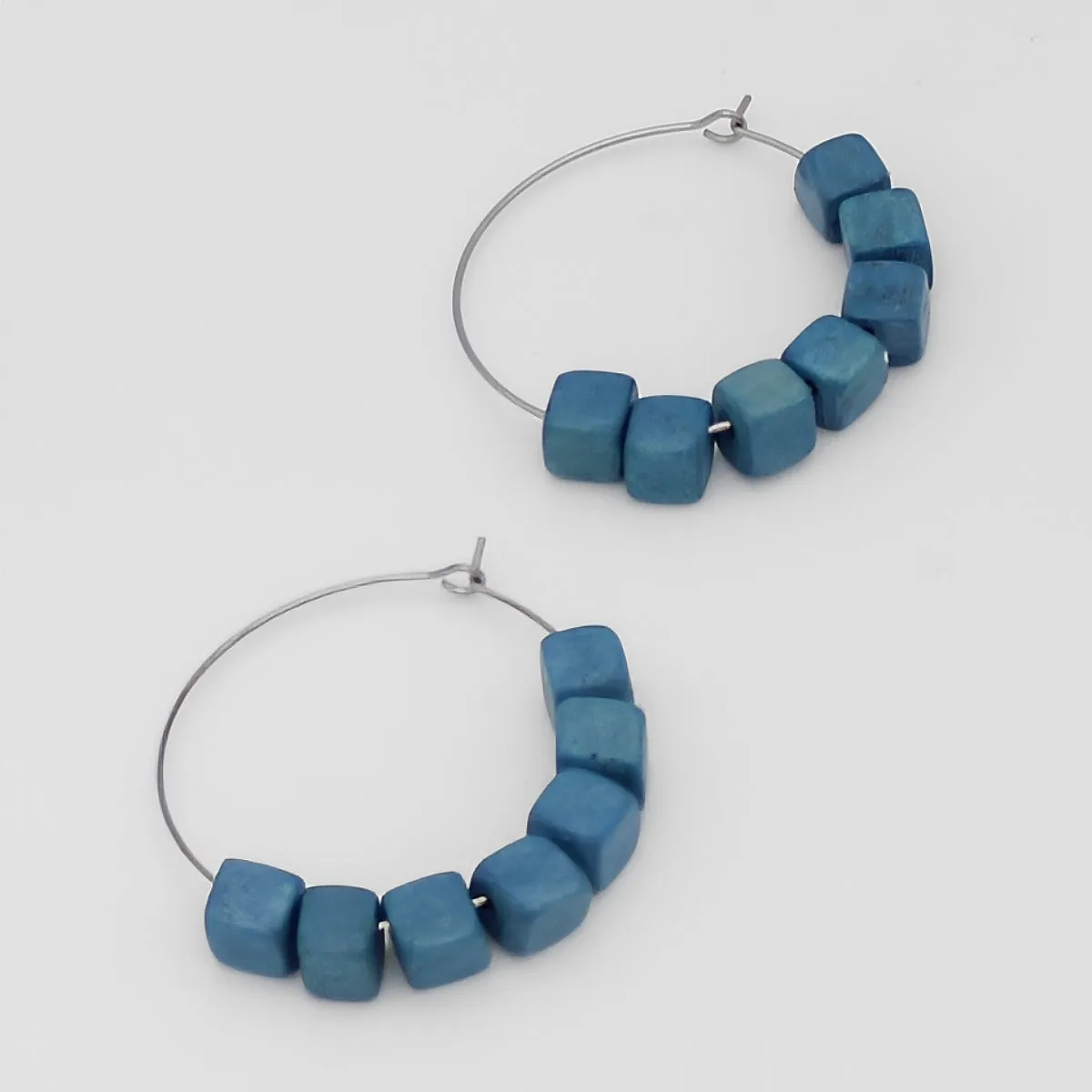 Blue Cubist Hoop Earring