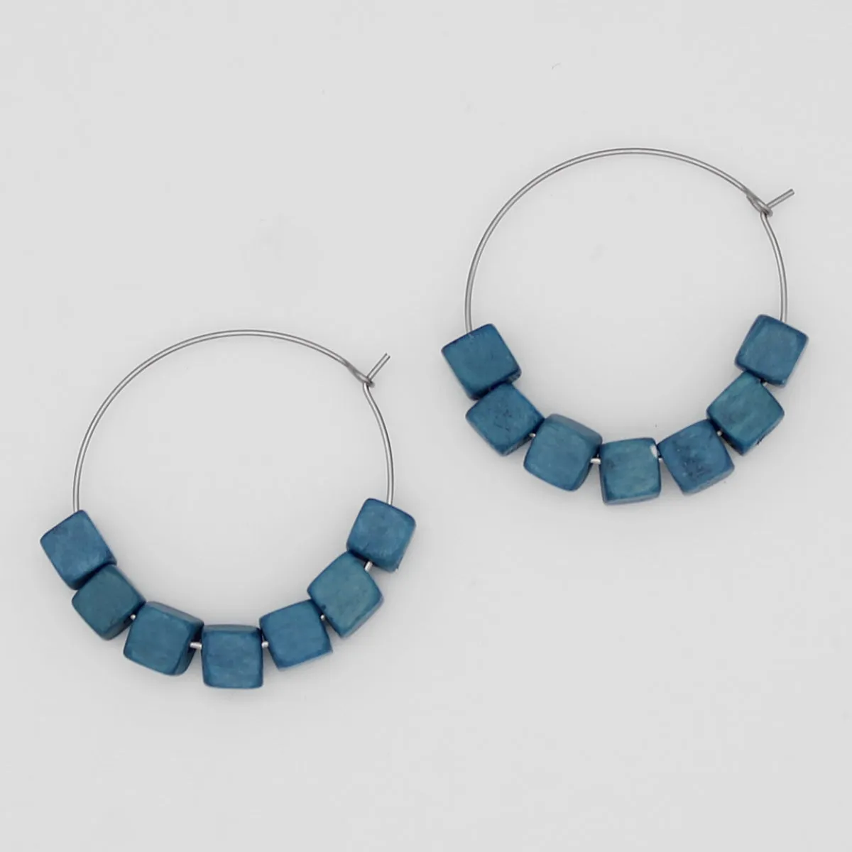 Blue Cubist Hoop Earring