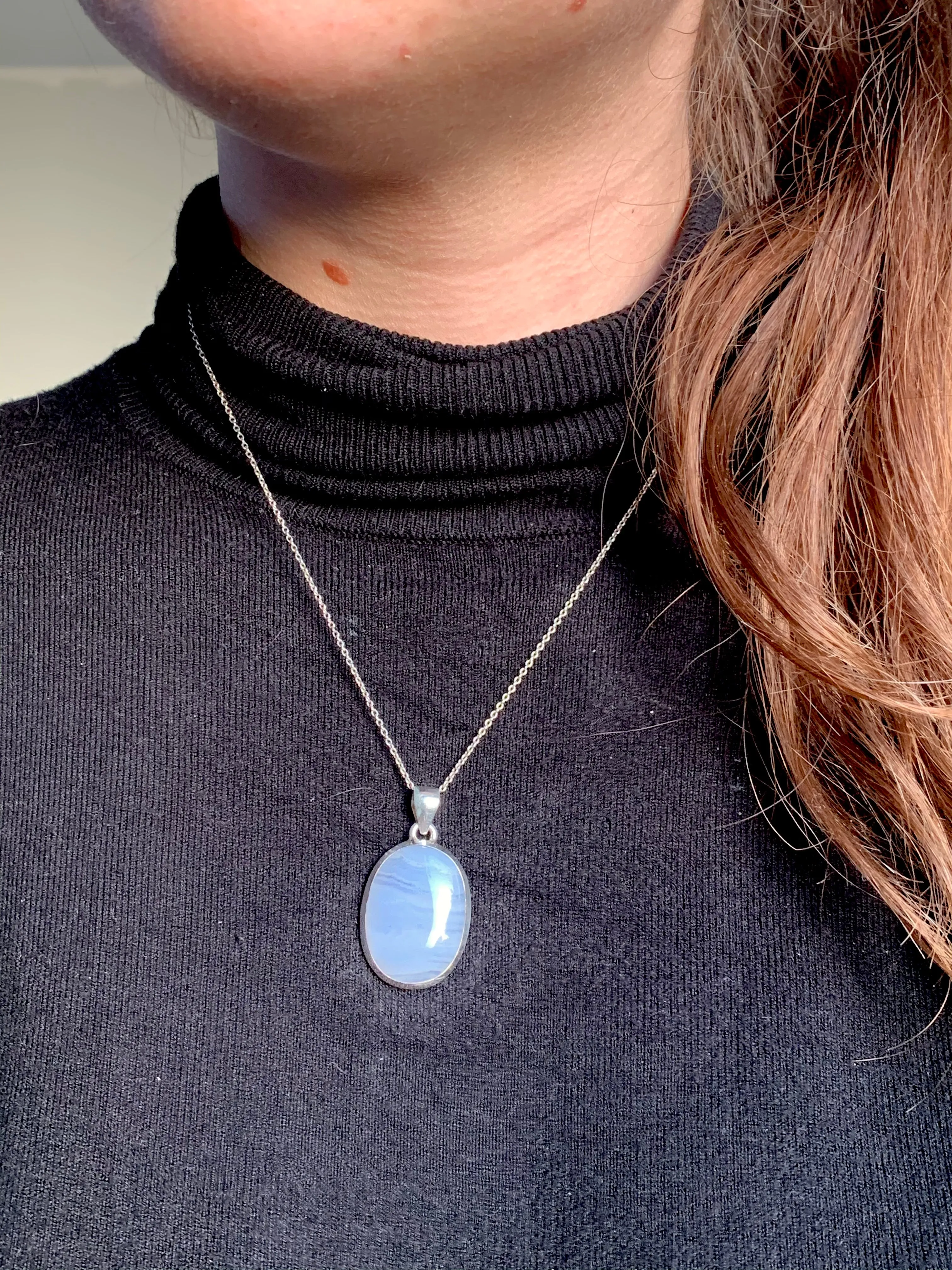 Blue Lace Agate Ariel Pendant - Medium Oval