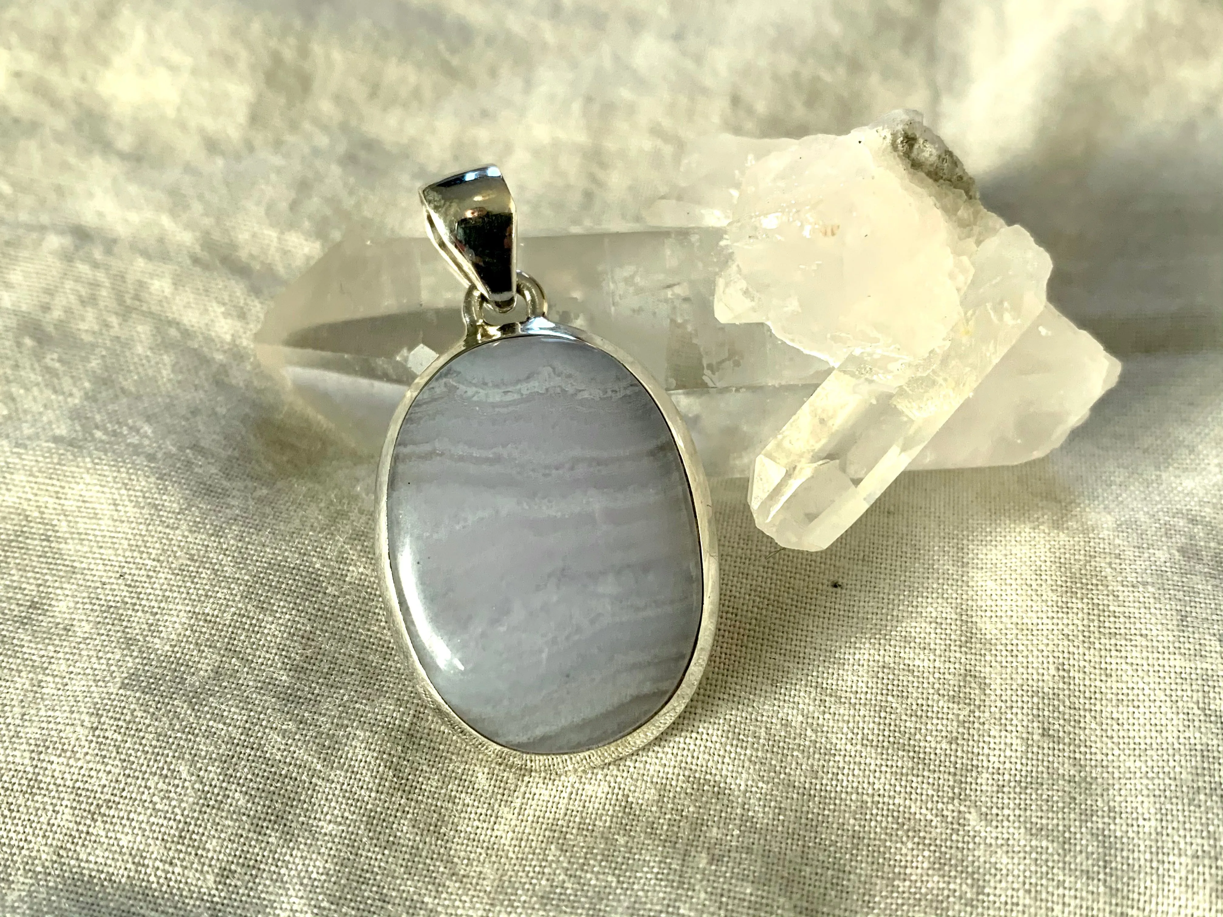 Blue Lace Agate Ariel Pendant - Medium Oval