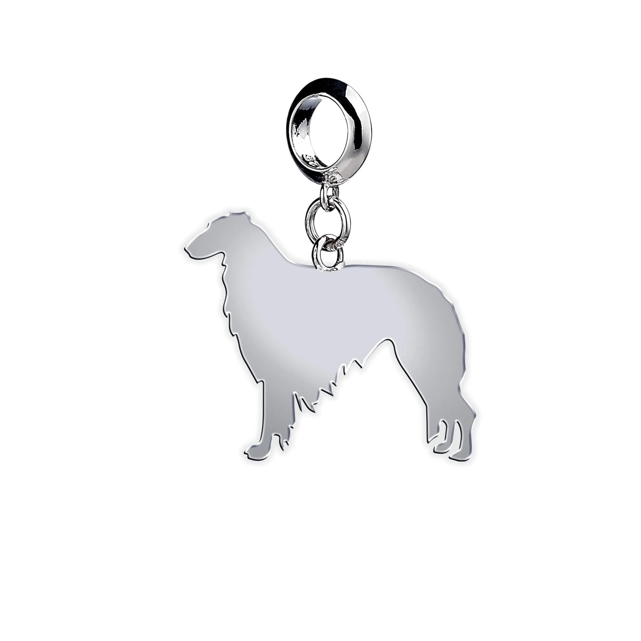 Borzoi Silhouette Silver Charm