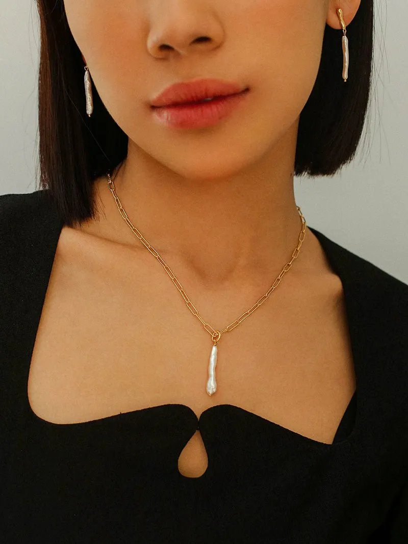 Chain Toothpick Baroque Pearl Pendants Necklaces