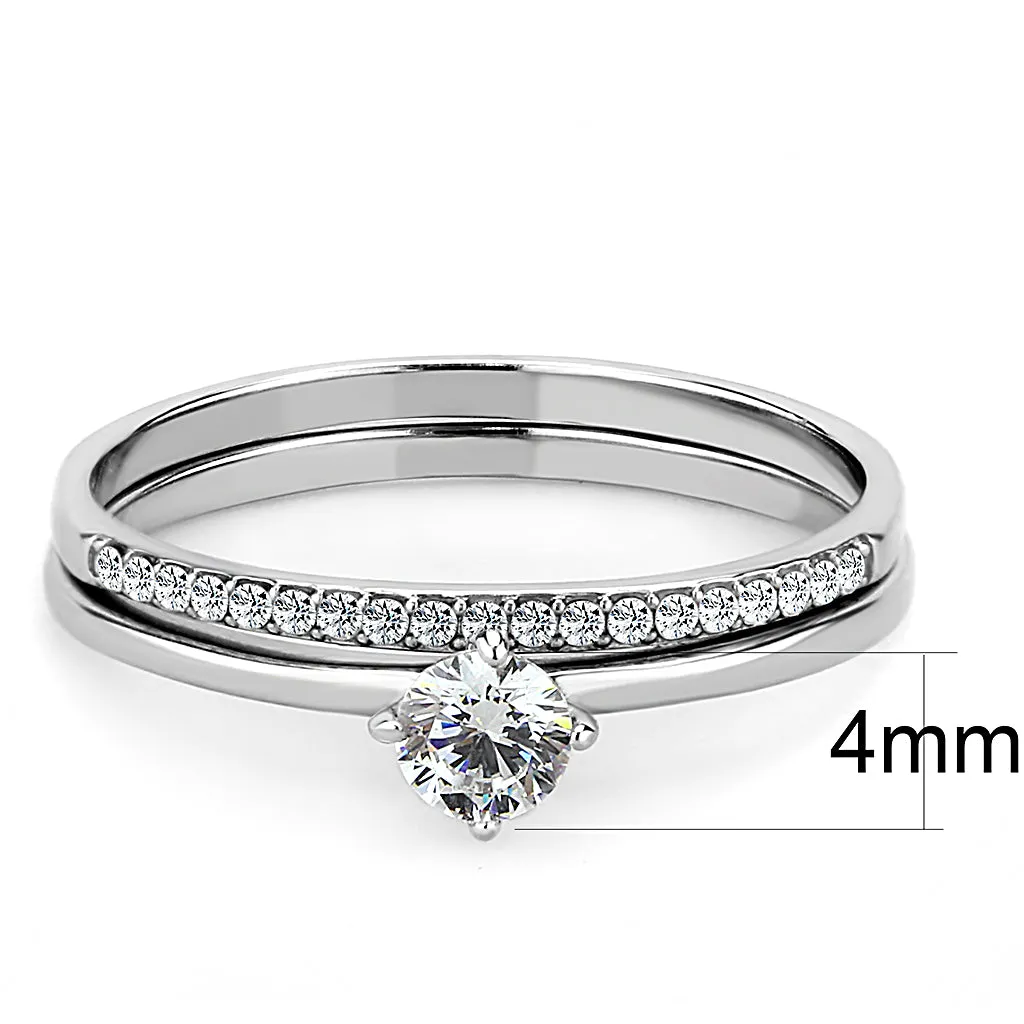 CJ206 Wholesale Women's Stainless Steel AAA Grade Clear Cubic Zirconia Minimal Wedding Ring Set