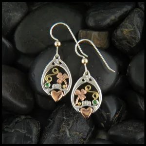 Claddagh & Shamrock Drop Earrings in Silver and Gold