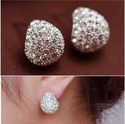 Clam Shell Crystal Encrusted Textured Scoop Stud Earrings For Woman