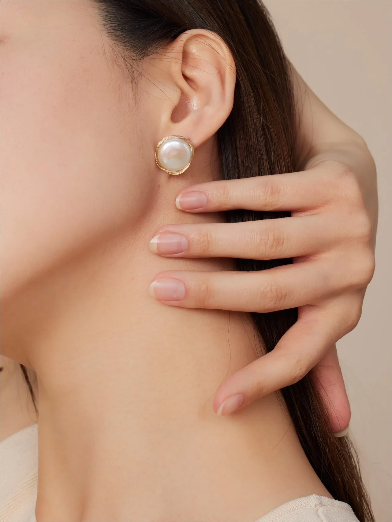 Classic Filigree Series Circular Winding Ear Clip Pearl Ear Studs