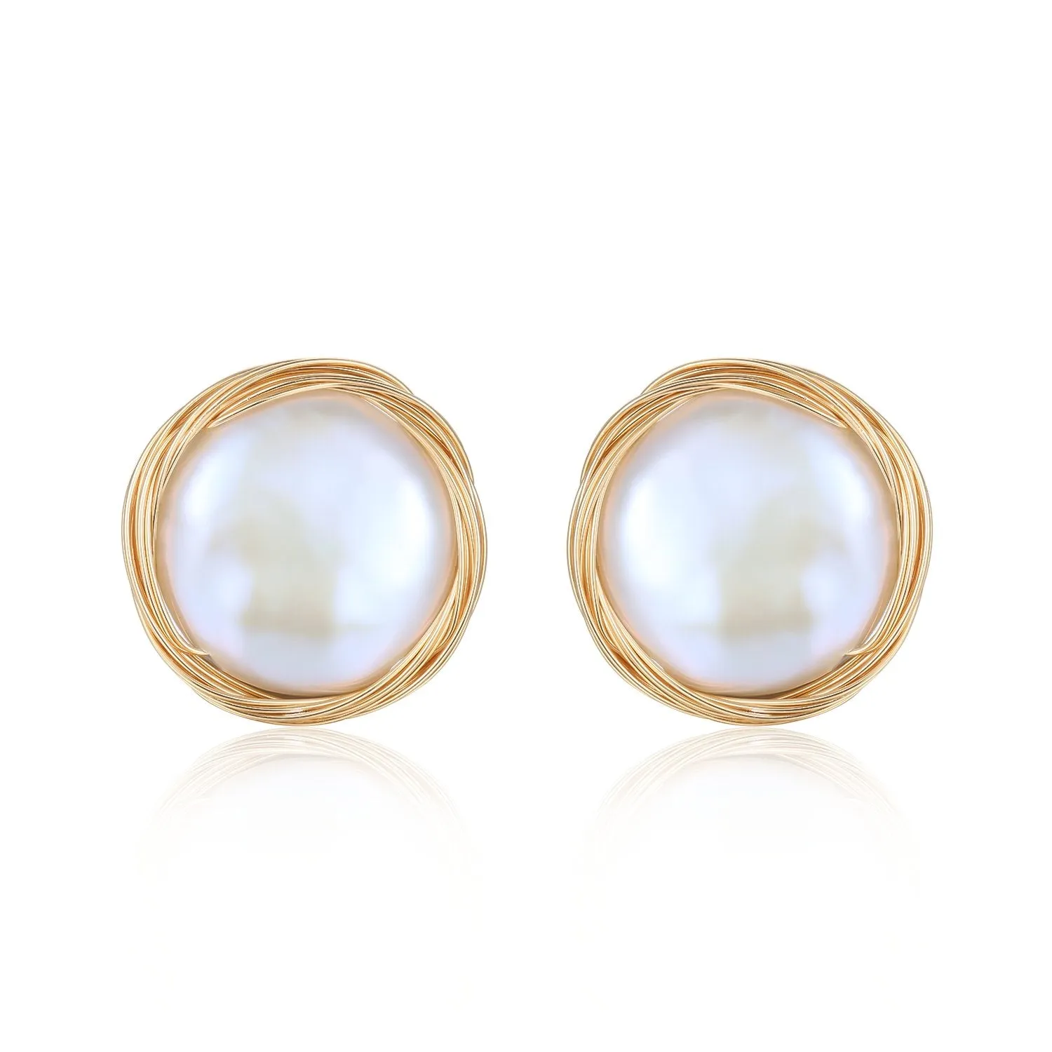 Classic Filigree Series Circular Winding Ear Clip Pearl Ear Studs