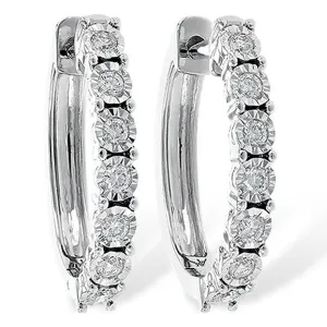 Classic Oval Shape Diamond Hoop Earrings