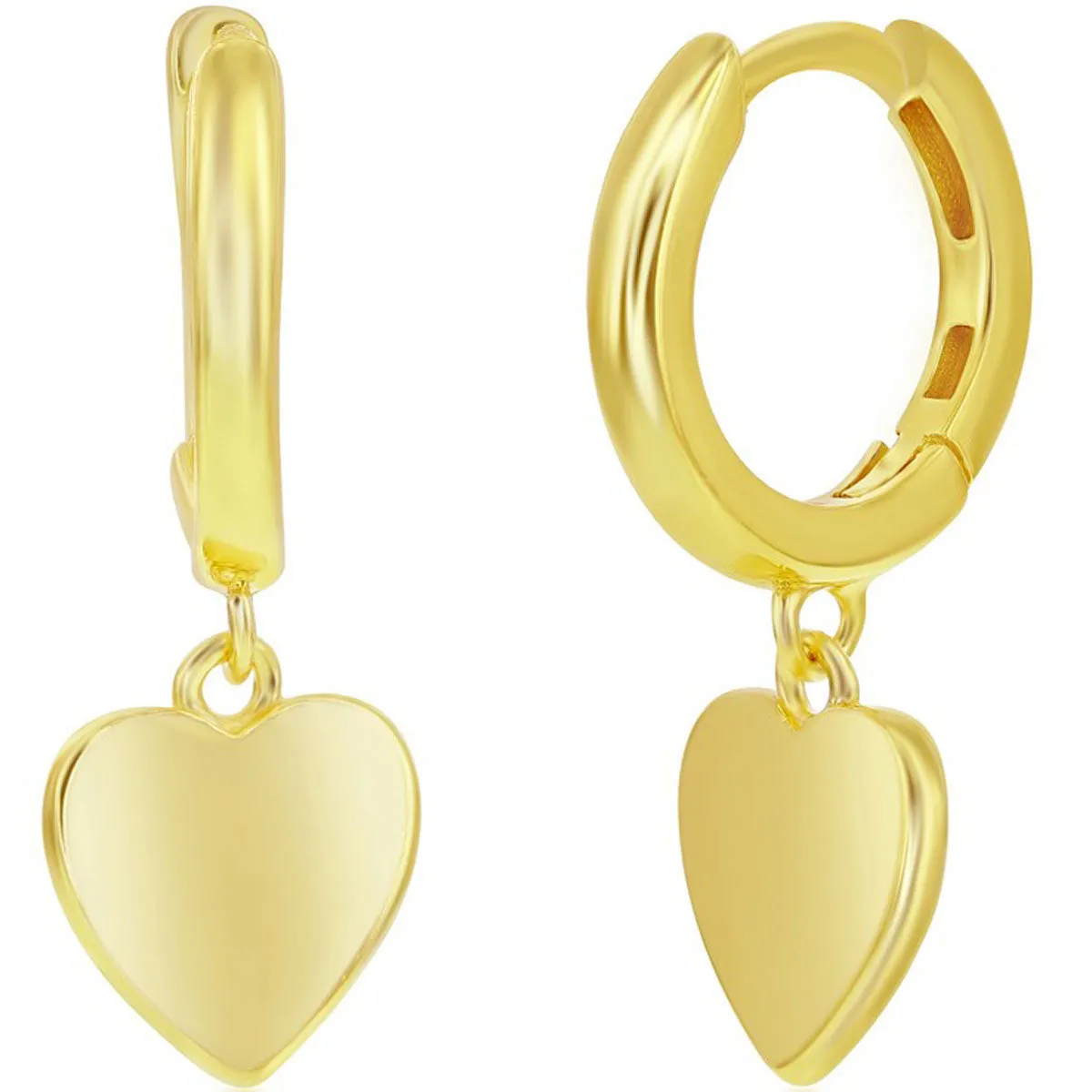 Classic Women's Earrings - Gold Plated Heart Charm Hoop Hinged Closure | A-2677-GP