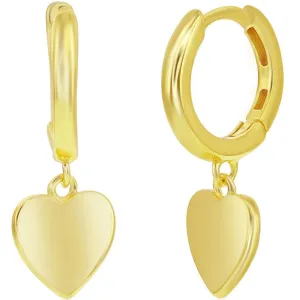 Classic Women's Earrings - Gold Plated Heart Charm Hoop Hinged Closure | A-2677-GP