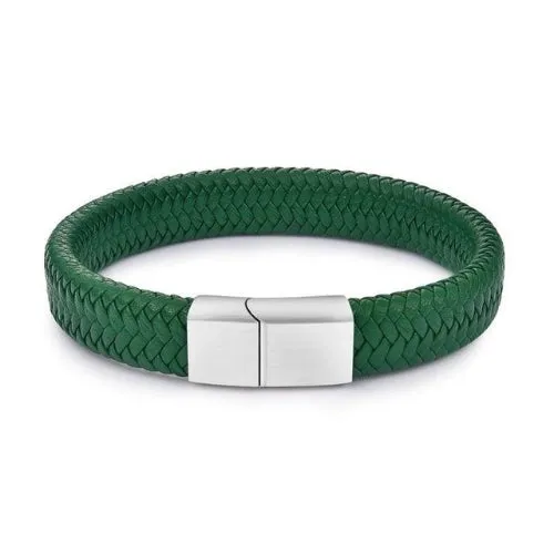 Classy Men Green Braided Leather Bracelet