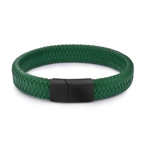 Classy Men Green Braided Leather Bracelet