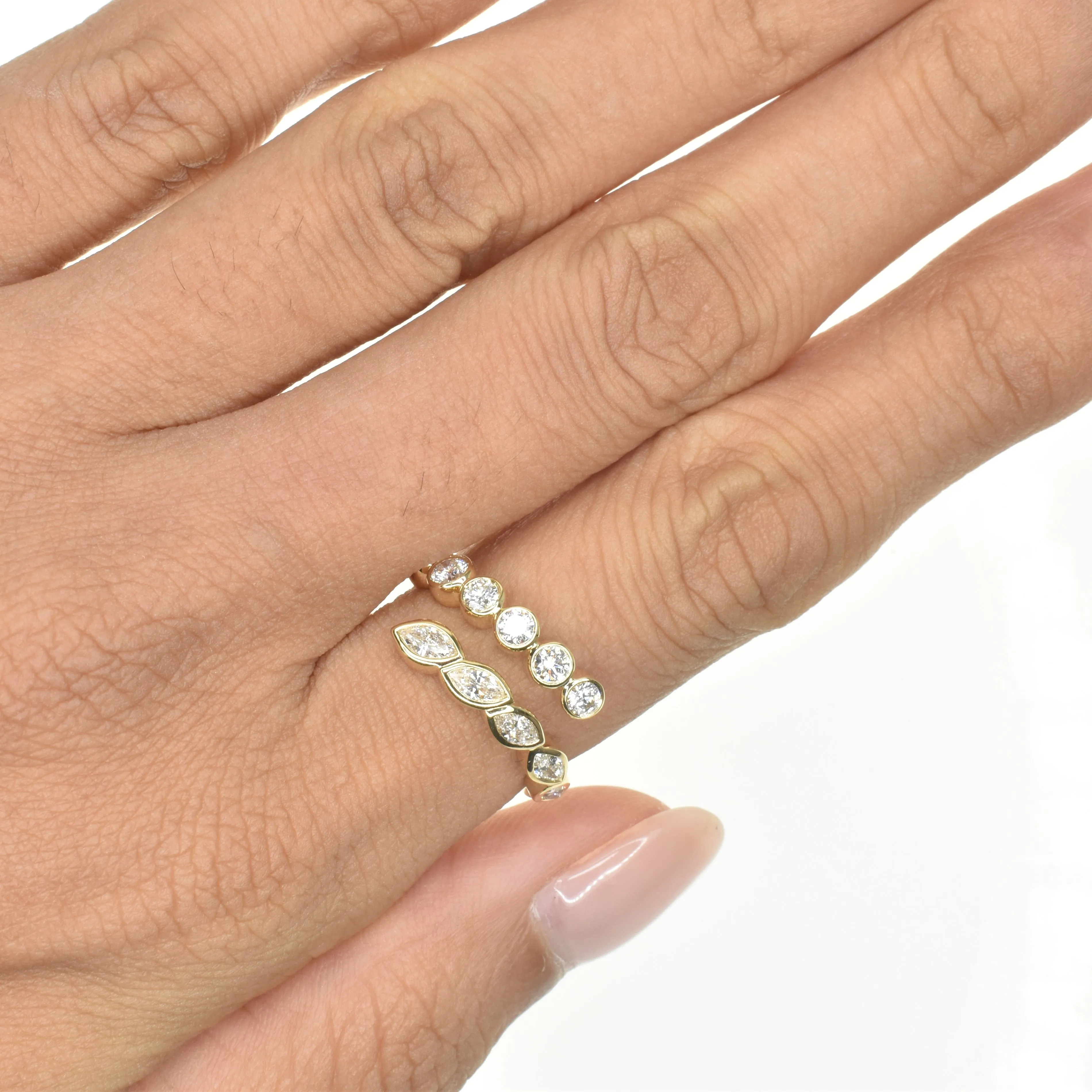 Crossover Ring with Marquise and Round Diamonds