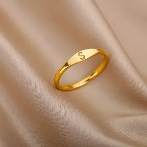 Cute Tiny Letter Rings For Women Men Fashion Jewelry Gold Color Stainless Steel Initials Stackable Finger Rings Size 7 8 9 10