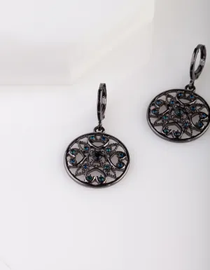 Deep Blue Filigree Huggie Hoop Earrings