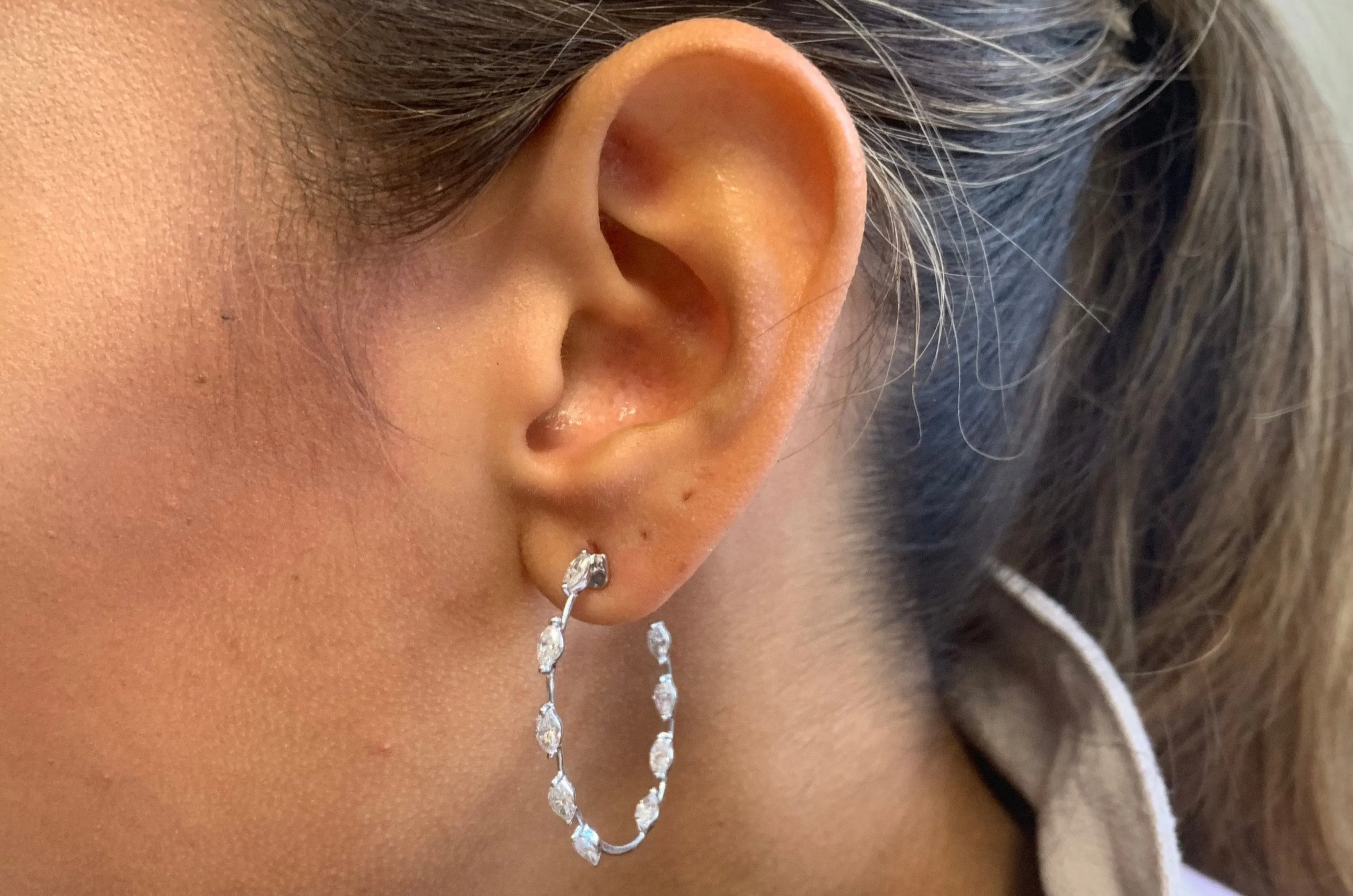 Earrings 18kt White Gold Hoops with Marquise Diamonds