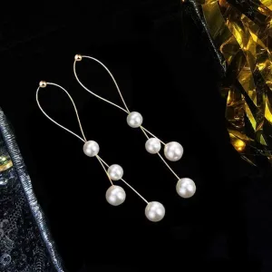 Elegant Long Pearl Drop Earrings-jlt11775