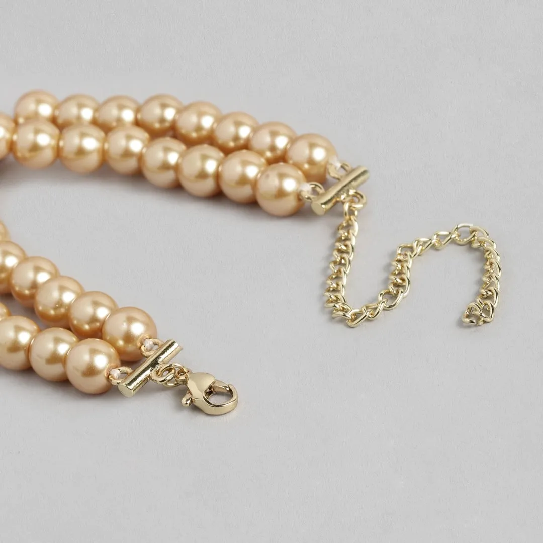 Estele Gold Plated Elegant & Modern Two-Line Glowing Golden Pearl Bracelet for Girls & Women