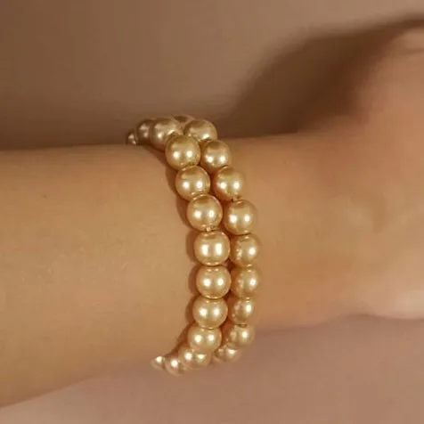 Estele Gold Plated Elegant & Modern Two-Line Glowing Golden Pearl Bracelet for Girls & Women