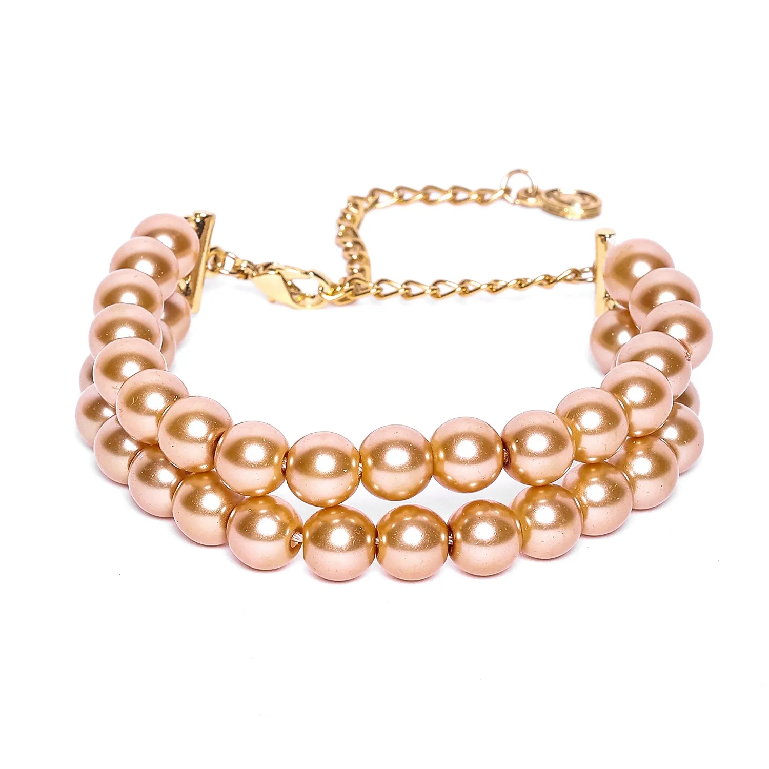 Estele Gold Plated Elegant & Modern Two-Line Glowing Golden Pearl Bracelet for Girls & Women