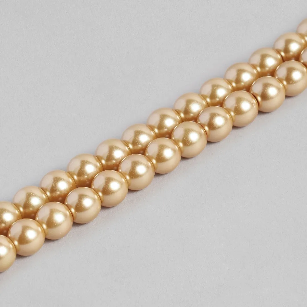 Estele Gold Plated Elegant & Modern Two-Line Glowing Golden Pearl Bracelet for Girls & Women