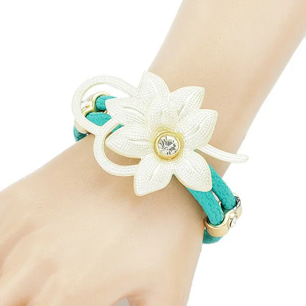 Ethnic Jewelry Colorful Pulseras PU Leather And Rhinestone Flowers Bracelets for Women Female Summer Style Bangles