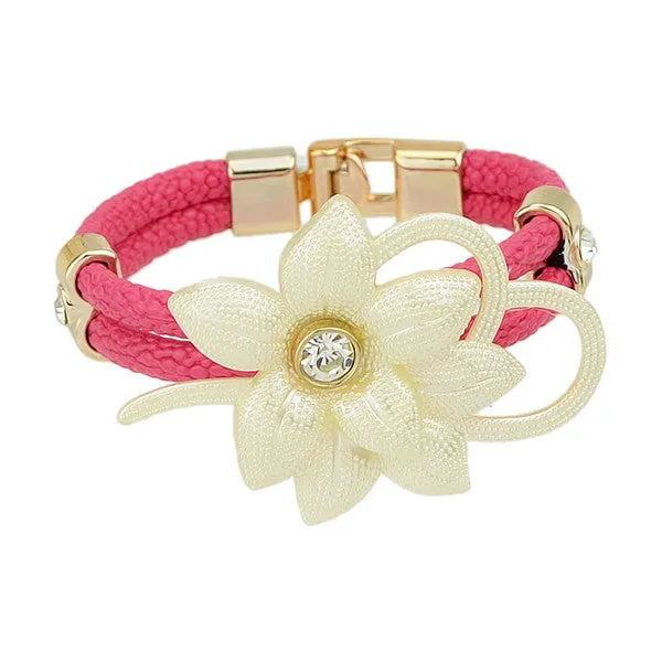 Ethnic Jewelry Colorful Pulseras PU Leather And Rhinestone Flowers Bracelets for Women Female Summer Style Bangles