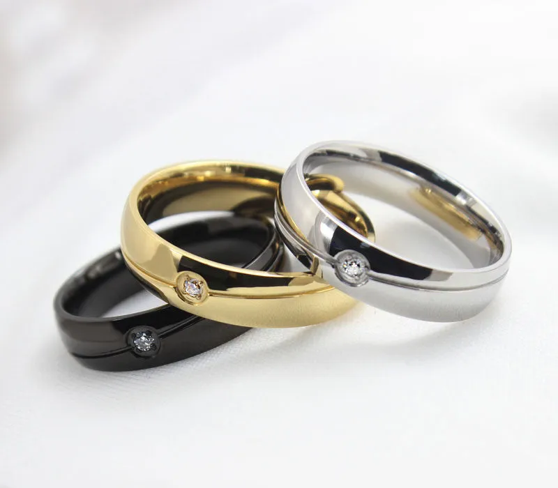 Fashion AAA  CZ Wedding Rings For Women Black Stainless Steel Men Ring o Classic Party Jewelry