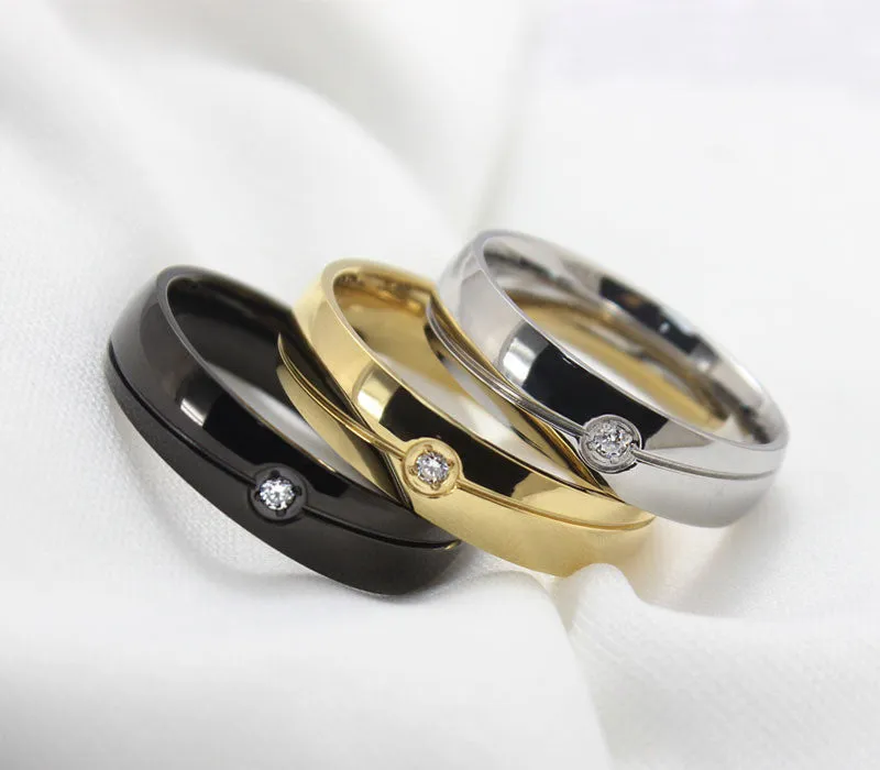 Fashion AAA  CZ Wedding Rings For Women Black Stainless Steel Men Ring o Classic Party Jewelry