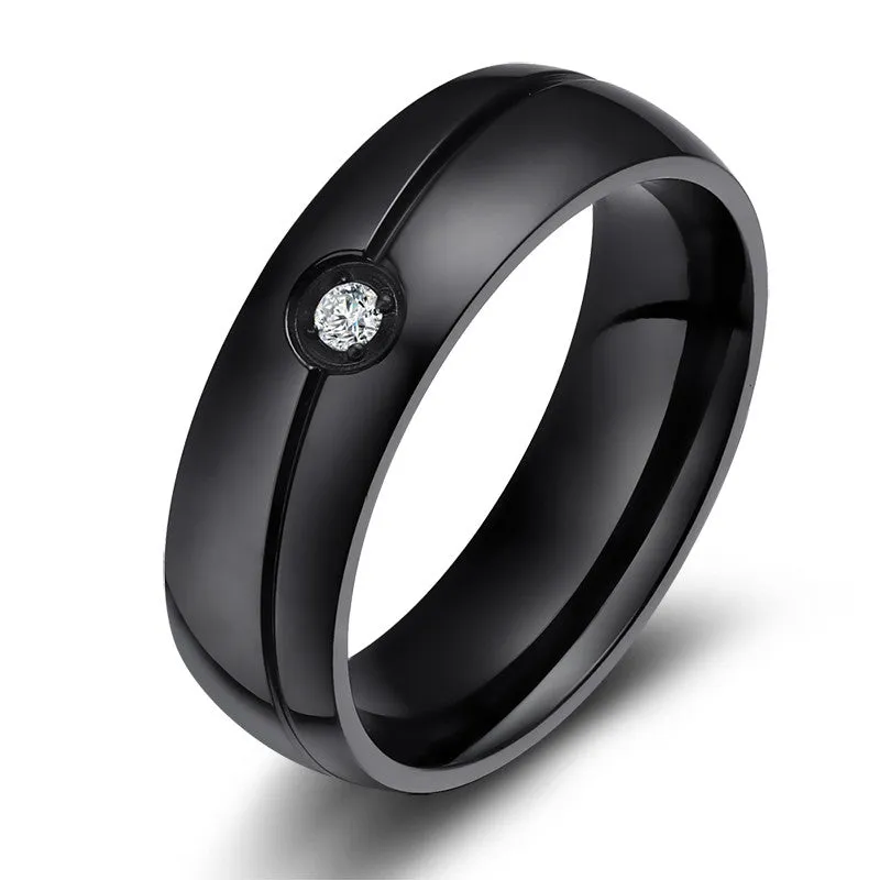 Fashion AAA  CZ Wedding Rings For Women Black Stainless Steel Men Ring o Classic Party Jewelry