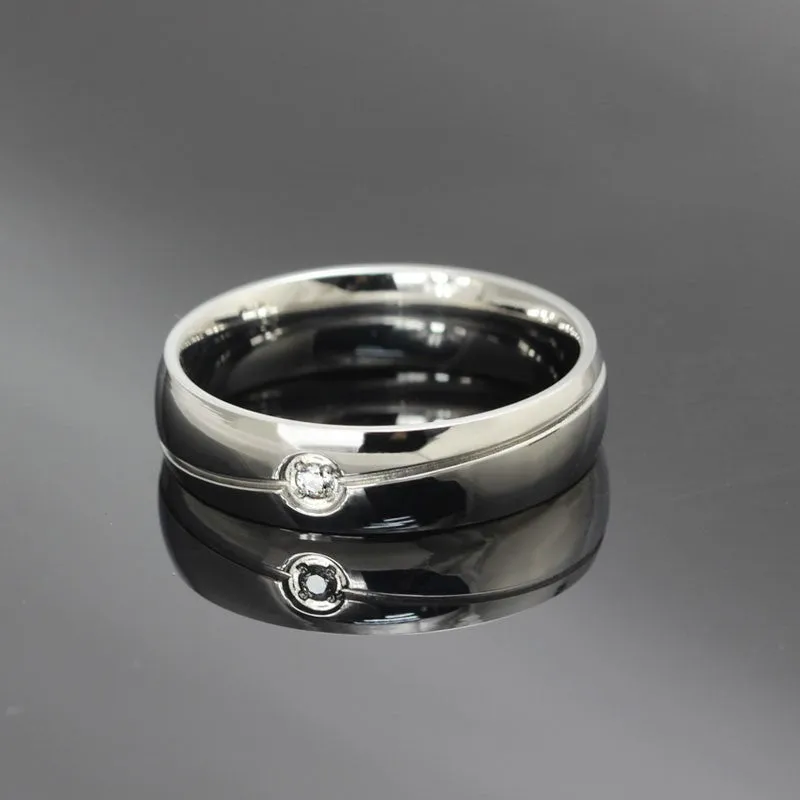 Fashion AAA  CZ Wedding Rings For Women Black Stainless Steel Men Ring o Classic Party Jewelry