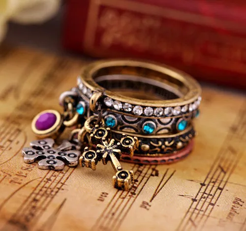 Fashion accessories carved cross vintage set of ring women's ring