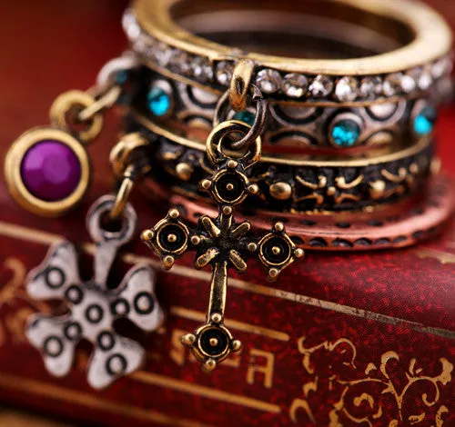 Fashion accessories carved cross vintage set of ring women's ring