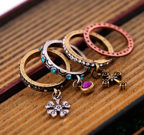 Fashion accessories carved cross vintage set of ring women's ring