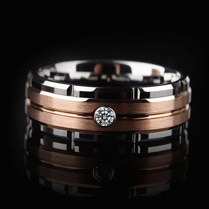 Fashion Rose Gold Brushed Inlay Ring