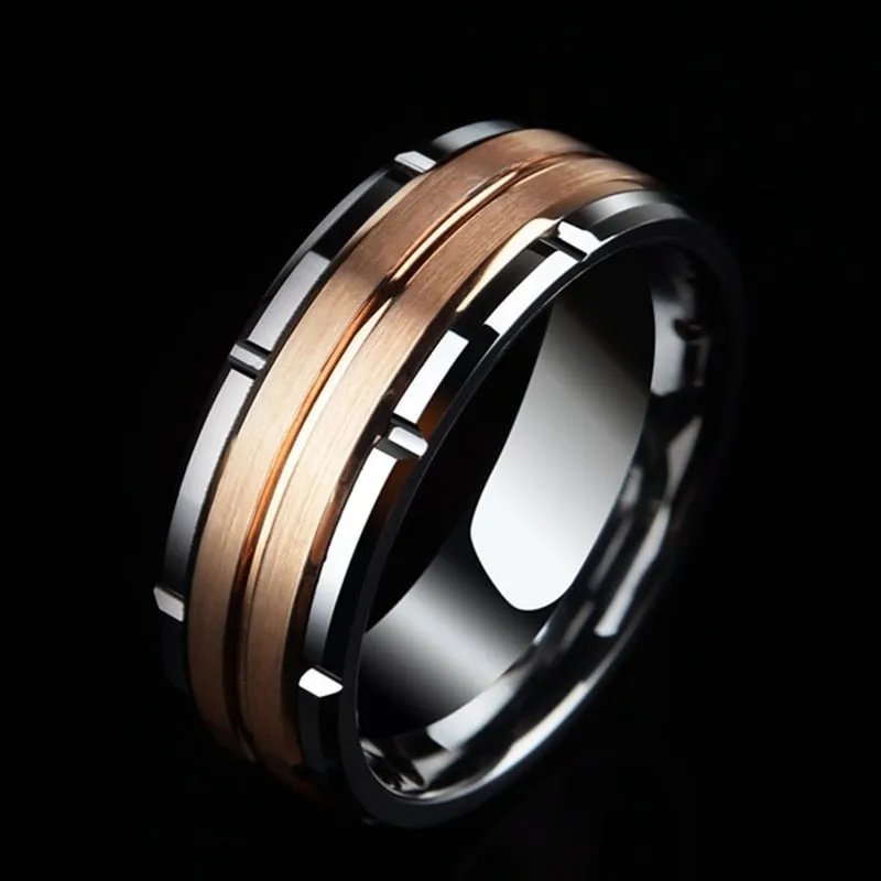 Fashion Rose Gold Brushed Inlay Ring