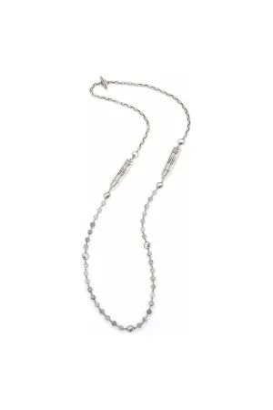 French Kande Necklace Faceted Cloudy Quartz with Silver Wire Chain, Swarovski and Sword & Crown Pendants