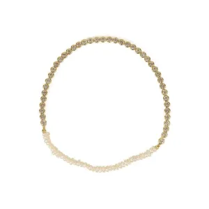 Freshwater Pearl And CZ Gold Plated Stretch Bracelet