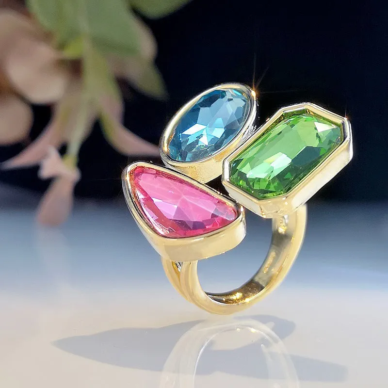 Geometrical Shaped Tri Gemstone  Multicolor Rings JLTR0375