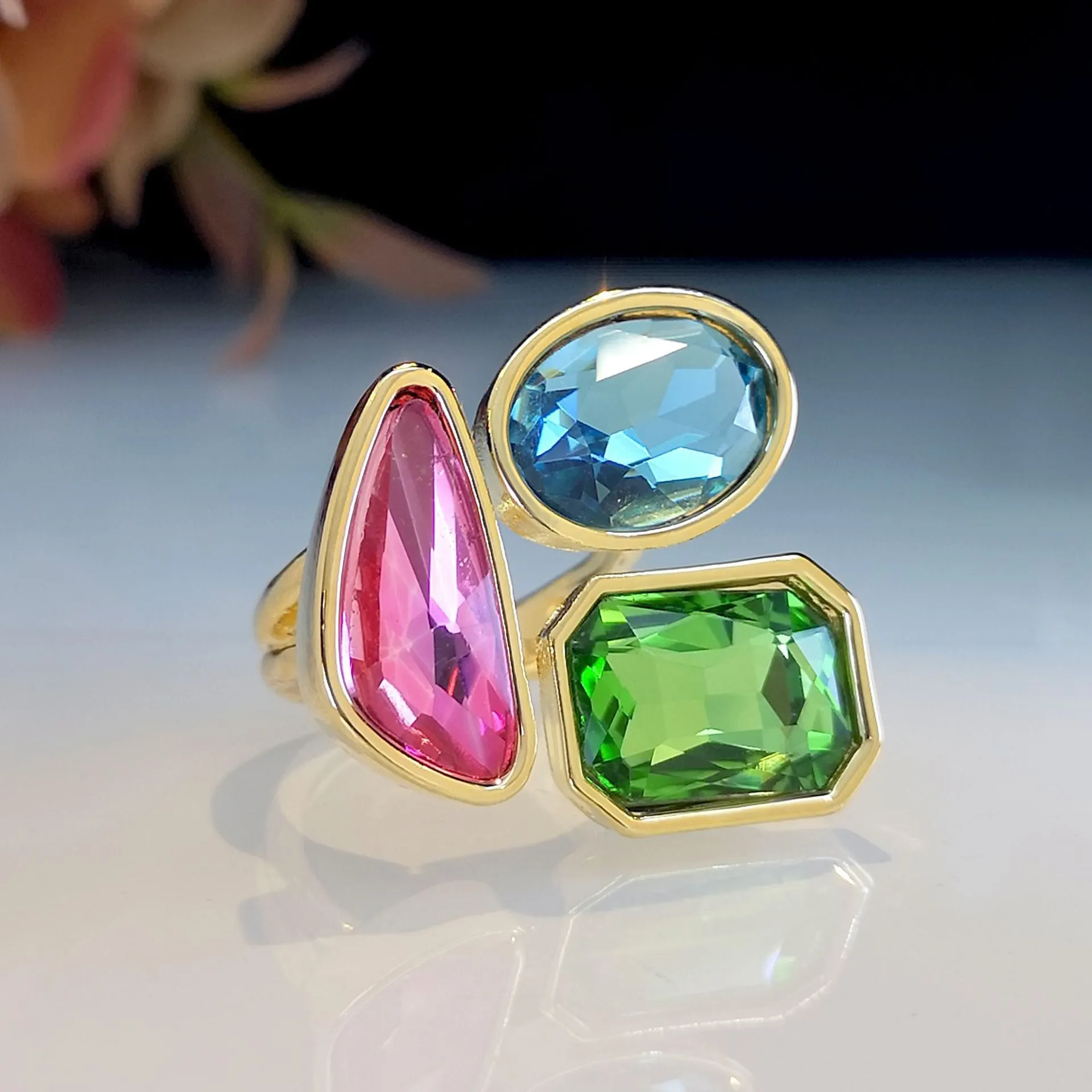 Geometrical Shaped Tri Gemstone  Multicolor Rings JLTR0375