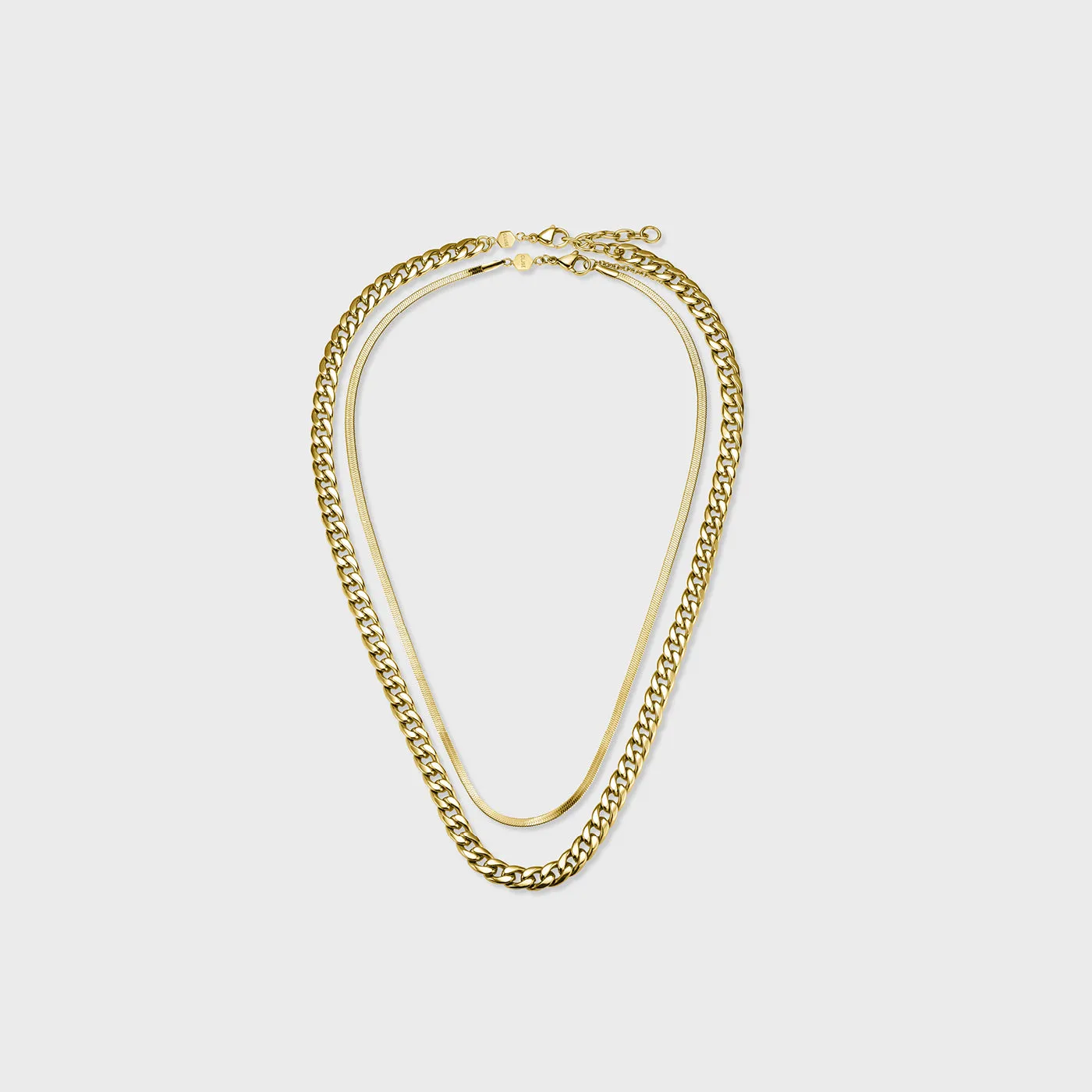 Gift Box Essentielle Snake and Flat Curb Necklaces, Gold Colour