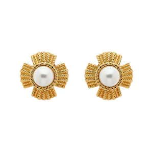 Gold & Pearl Clip Earrings