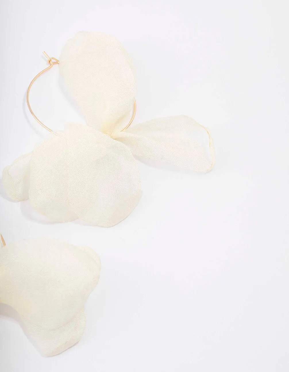 Gold & White Fine Petal Hoop Earrings